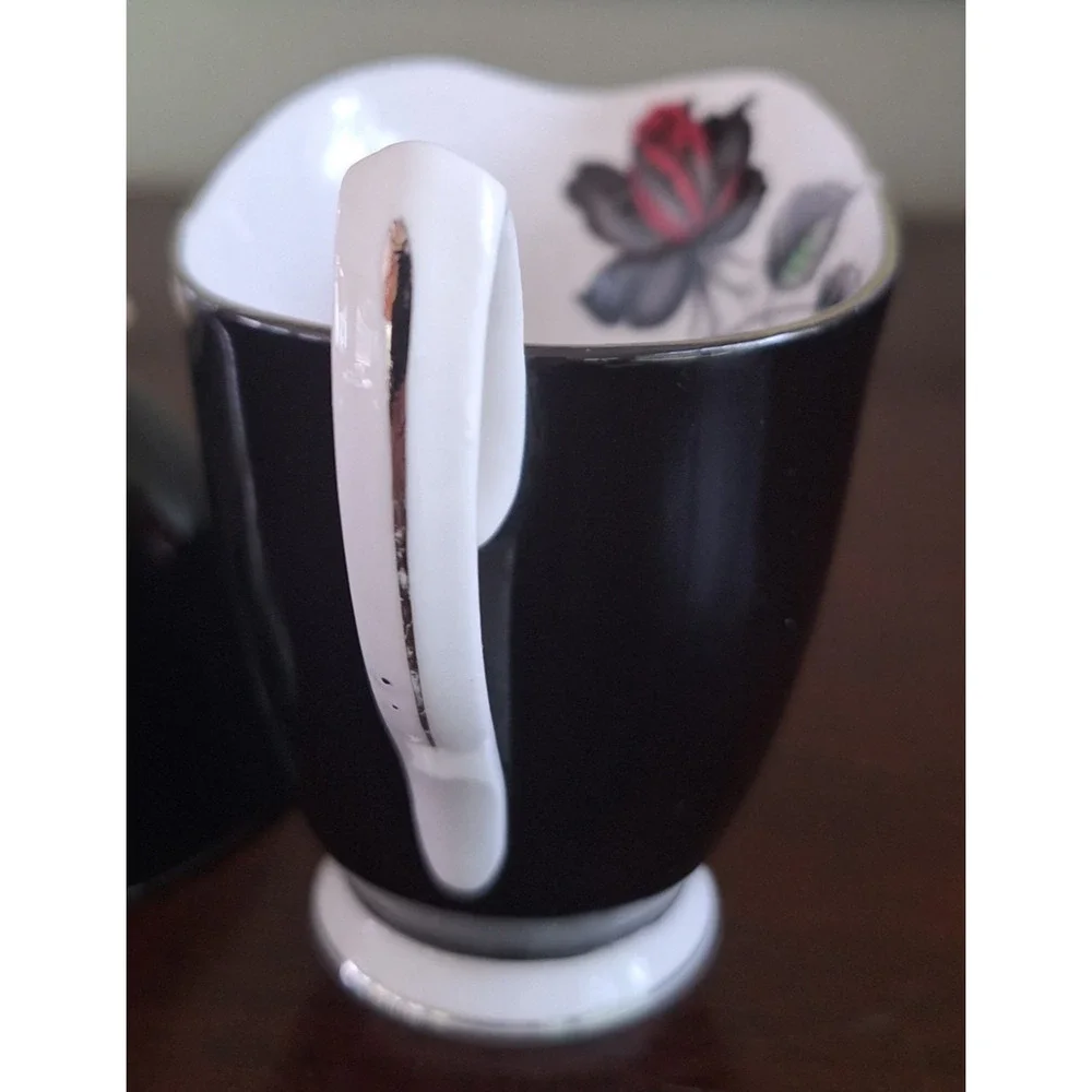 Royal Albert Masquerade Mini Open Sugar and Creamer 1950s Platinum Rim Black